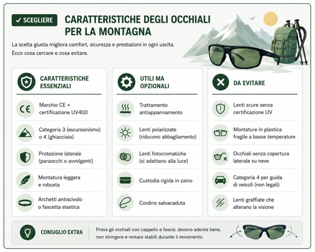 Caratteristiche degli occhiali per la montagna