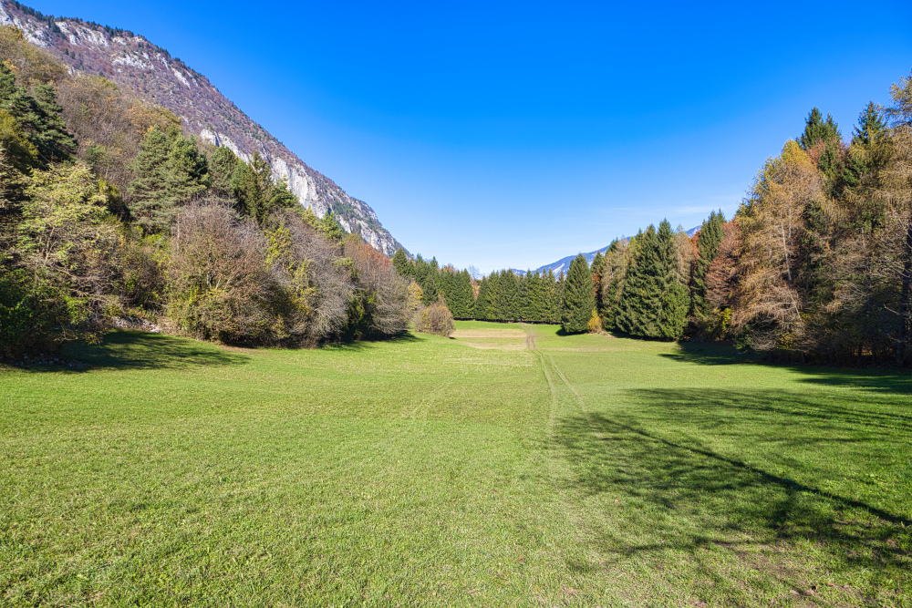 contrasto tra il verde e i colori autunnali al Parco del Respiro