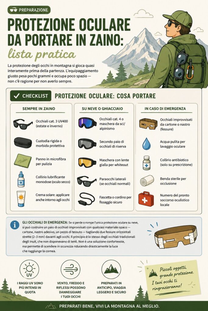 Preparazione: protezione oculare, cosa portare nello zaino