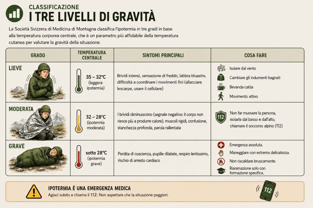 Classificazione ipotermia - i 3 livelli di gravità