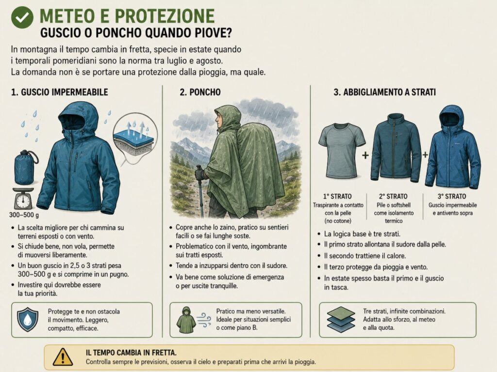 Meteo e protezione: guscio o poncho quando piove?