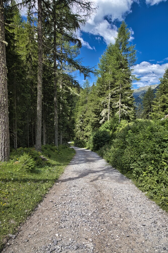 Larga strada bianca salendo alla Tolderhütte